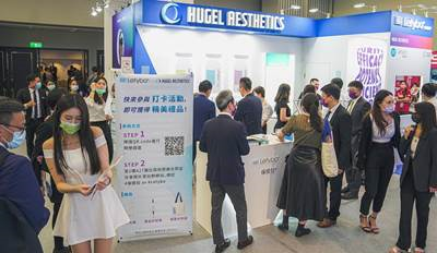휴젤은 현지시간으로 지난 1일부터 2일까지 대만 타이베이 인터내셔널 컨벤션 센터에서 진행된 ‘AMWC asia’에 참가했다. 휴젤 전시 부스 전경.